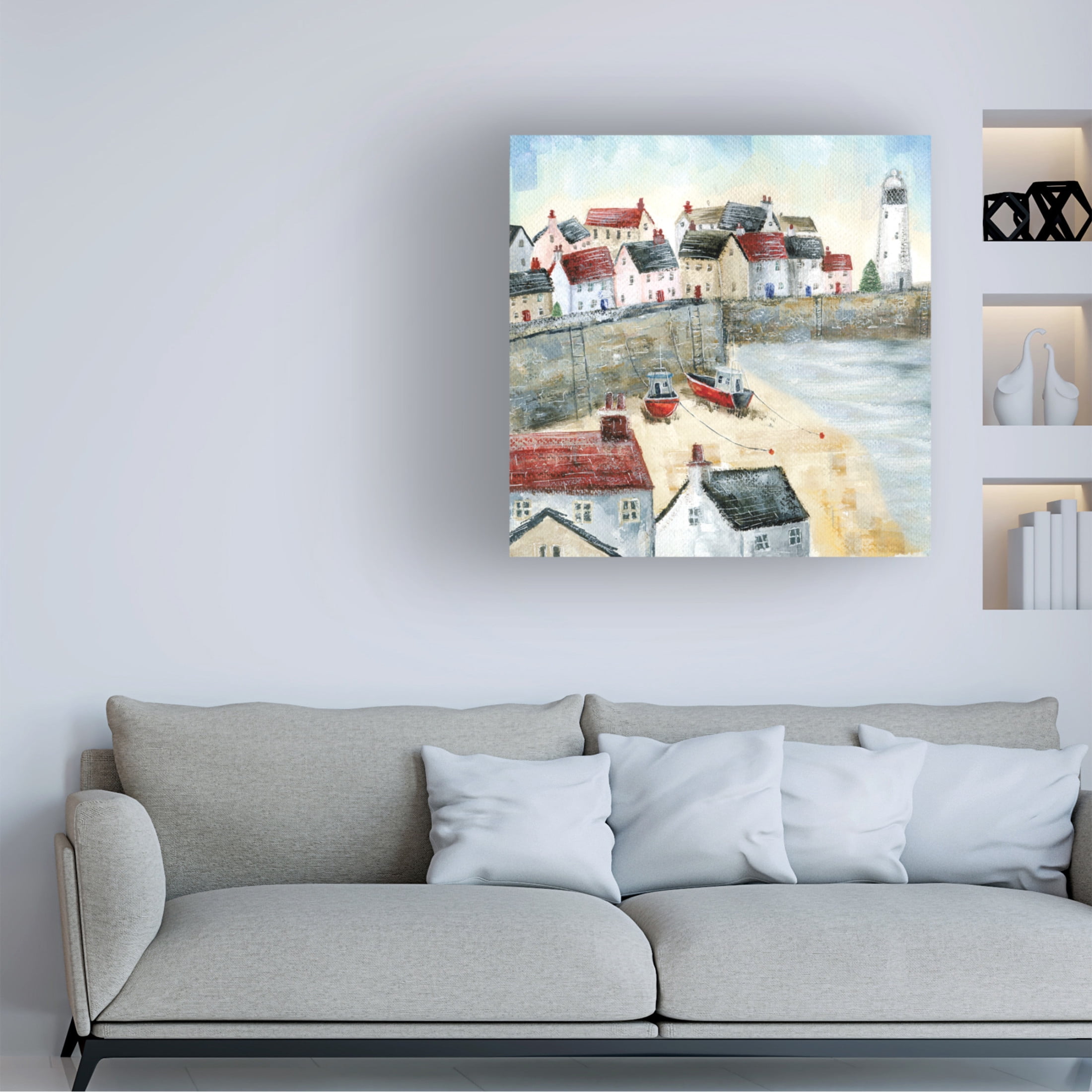 Canvas Wall Art - Paper Dove Co Ltd 'Snowy Harbour' Wall Art for Living Room, Bedroom, or Office Décor by Trademark Fine Art - 35 x 35 Inches