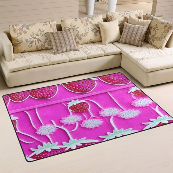 Interesting Strawberry Pattern Soft Polyester Area Rug 31''x20'', Non Slip, Memory Foam, Water Absorbent