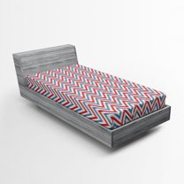 Ambesonne Retro Fitted Sheet, Pastel Zig Zag Pattern, Twin XL Size, Pale Blue Red and White