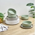 thumbnail image 3 of Sango Rollo Alta 12-Piece Stoneware Dinnerware Set, Sage/Sand/White- Microwave and Dishwasher Safe, 3 of 12