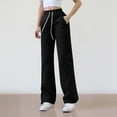 thumbnail image 3 of qucoqpe Womens Casual Wide Leg Sweatpants Trendy Solid Elastic Waist Drawstring Jogger Pants with Side Pockets, 3 of 6