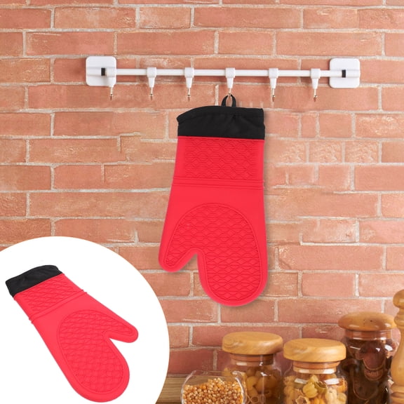 FOMIYES Red Oven Mitt with Hanging , Gloves for Cooking, Baking, and Kitchen Safety