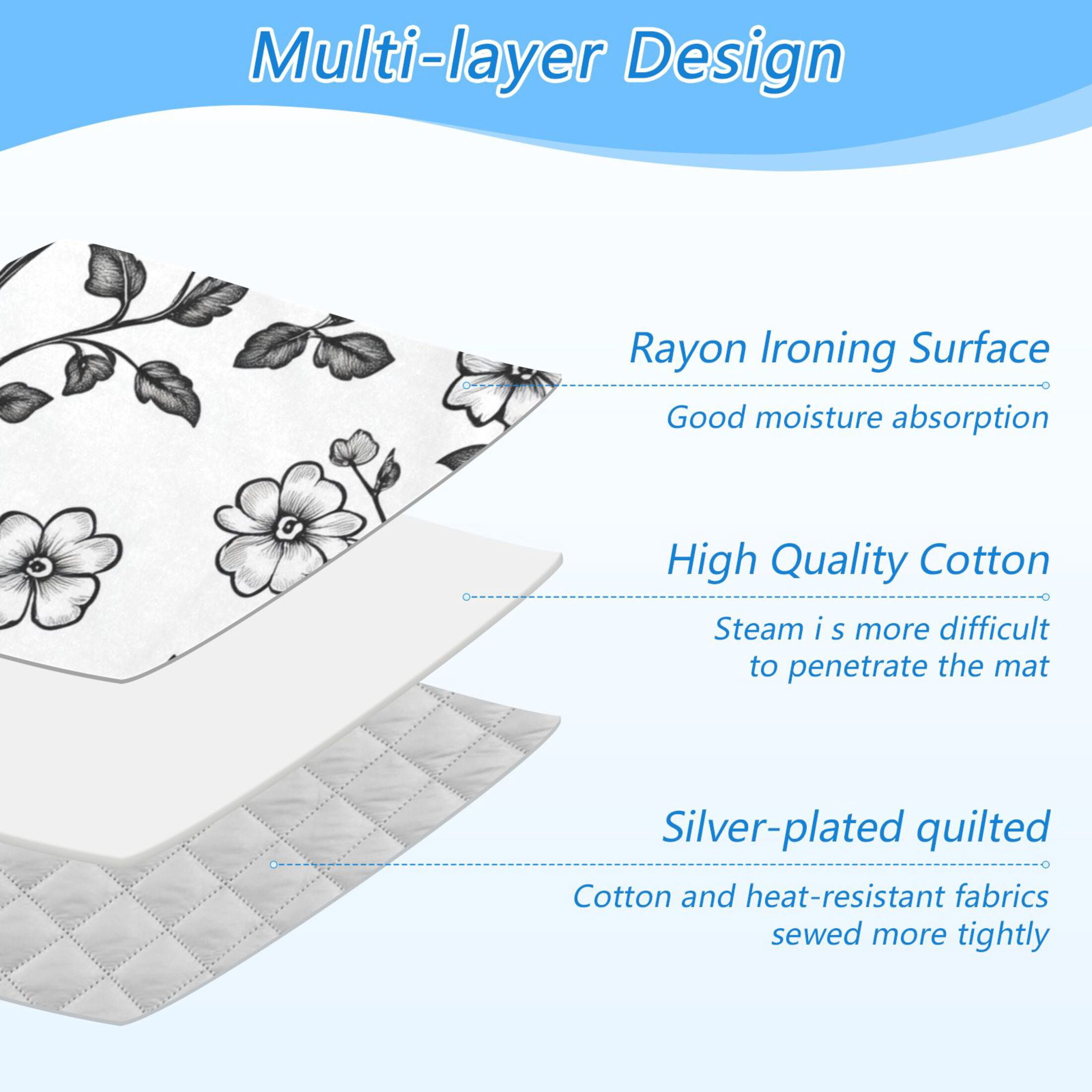 Monochrome Florals and Leaves Ironing Mat Blanket Portable Travel Ironing Pad Heat Resistant Pad 47.2" x 27.6”