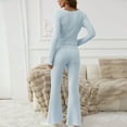 thumbnail image 6 of Women Ribbed Lounge Set Long Sleeve Crop Top and Flare Pants 2 Piece Pajama Set Soft Knit Sleepwear Outfits, 6 of 6