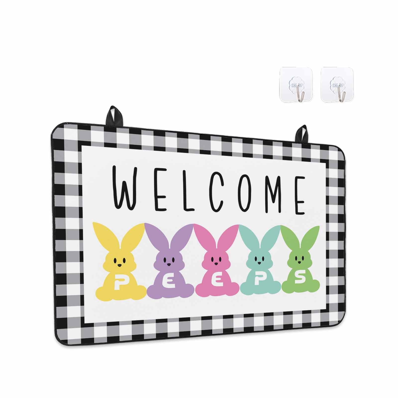 Bunny Easter Stove Top Cover for Electric Stove, Heat-proof & Non Slip Glass Top Stove Cover Protector, Black White Checkered Modern Art Kitchen Flat Cooktop Rubber Mat 24x21 Inches