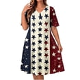thumbnail image 2 of QUNYINEY Plus Size Dresses for Women Patriotic Independence Day Midi Short Sleeve A Line Dress with Pockets Summer V-Neck Loose Fit Dresses, 2 of 8