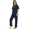 thumbnail image 4 of EA'S SECRET 100% Cotton Pajamas for Women Set Short Sleeve and Long Pants Pj Sets Woman Button Down Sleepwear with Pockets(Navy,S), 4 of 9