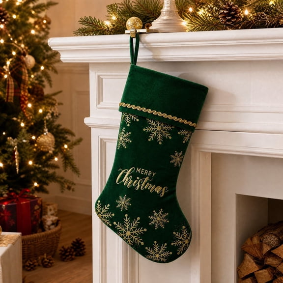 Christmas Stockings, Classic Holiday Xmas Stocking with Hanging Loop, Gift Bag for Fireplace Mantel, Tree and Family Holiday Decor