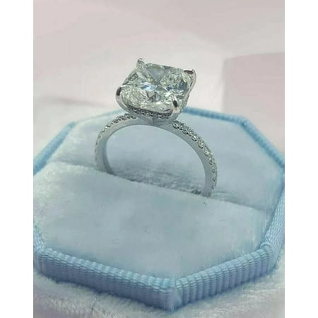 2.00Ct Cushion Cut Simulated Diamond Solitair With Accents Engagement Wedding Ring 14K White Gold Plated Silver