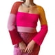thumbnail image 1 of VISgogo Jersey de ganchillo de patchwork para mujer, manga larga, cuello cuadrado, tops recortados ahuecados VISgogo moda, 1 of 9
