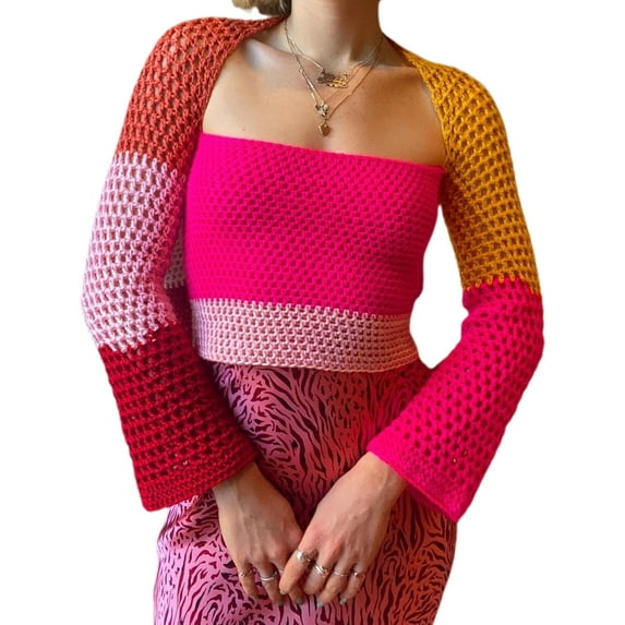 Qiylii Womens Cropped Knit Top Long Sleeve Crochet Hollow Out Square Collar Sweater Crop Tops