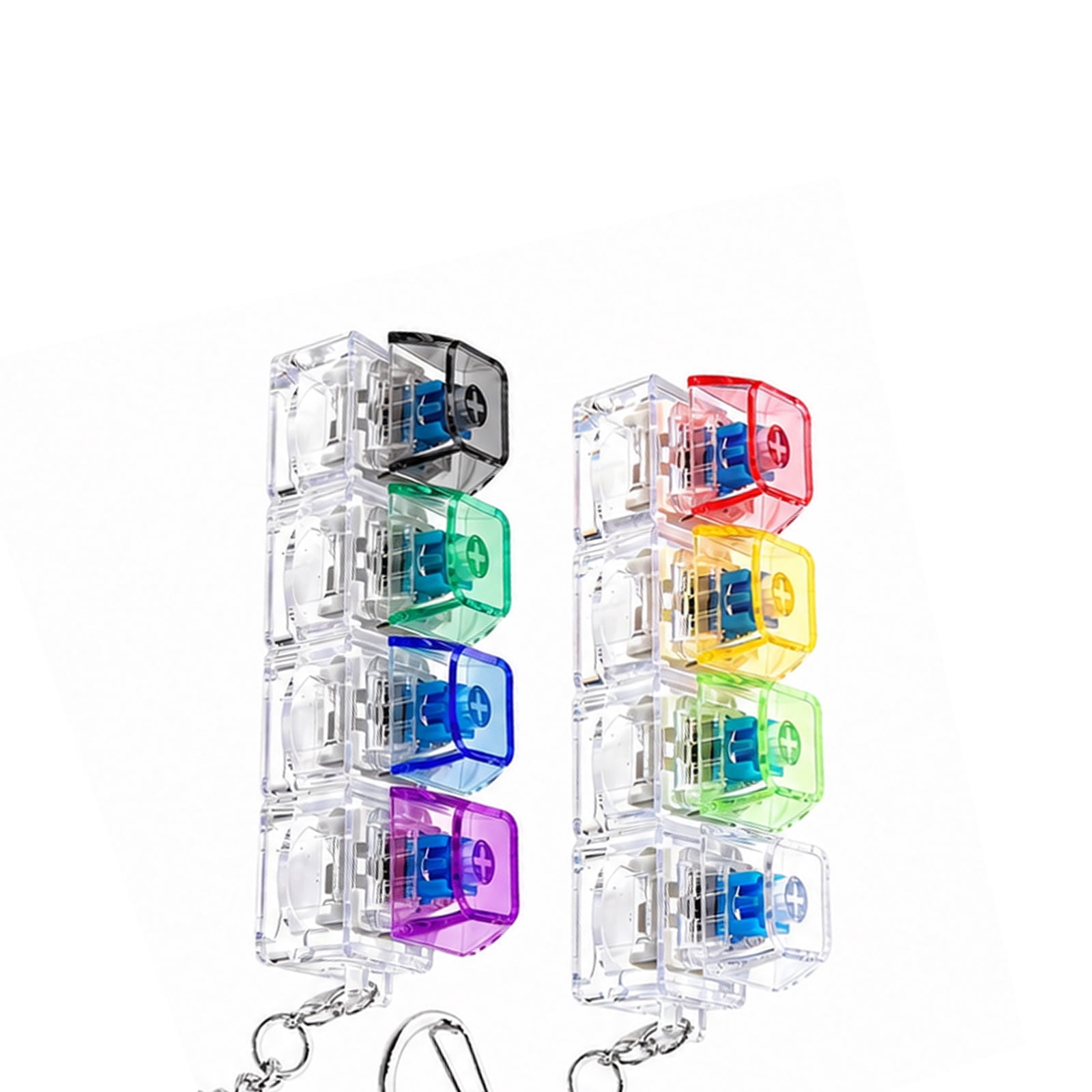Keyboard Key Clicker Toy Mini LED Fidget Keychain for Everyday Stress Relief 2 Pieces Random ColorTransparent Keyboard Chain- 2 pcs
