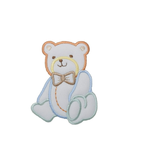 Children's Boy Bear - Puffy - Pastel - Iron On Embroidered Applique Patch