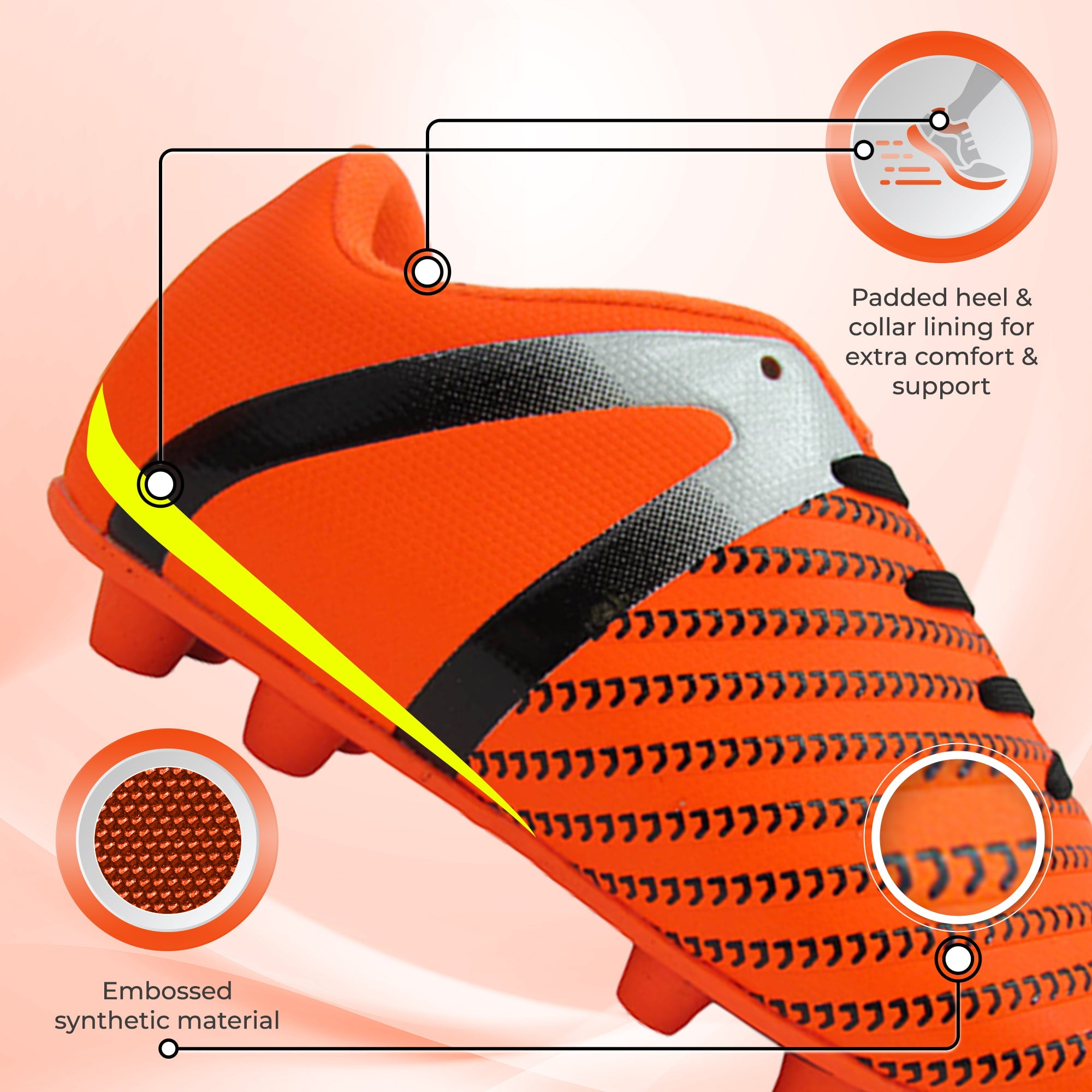 Vizari USA Impact Firm Ground Soccer Cleats for Kids – Comfortable, Lightweight, and Durable Shoes for Toddlers, Little Kids, and Big Kids - Orange/Silver, 10