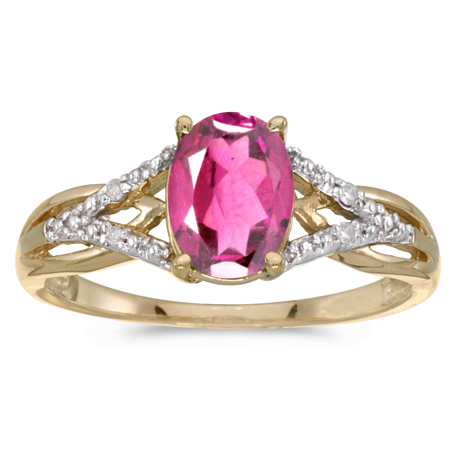 10k Yellow Gold Oval Pink Topaz And Diamond Ring by