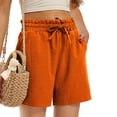 thumbnail image 6 of RYRJJ Womens Linen Shorts High Waisted Wide Leg Drawstring Ruffle Shorts Summer Casual Loose Beach Shorts with Pockets(Orange,L), 6 of 9