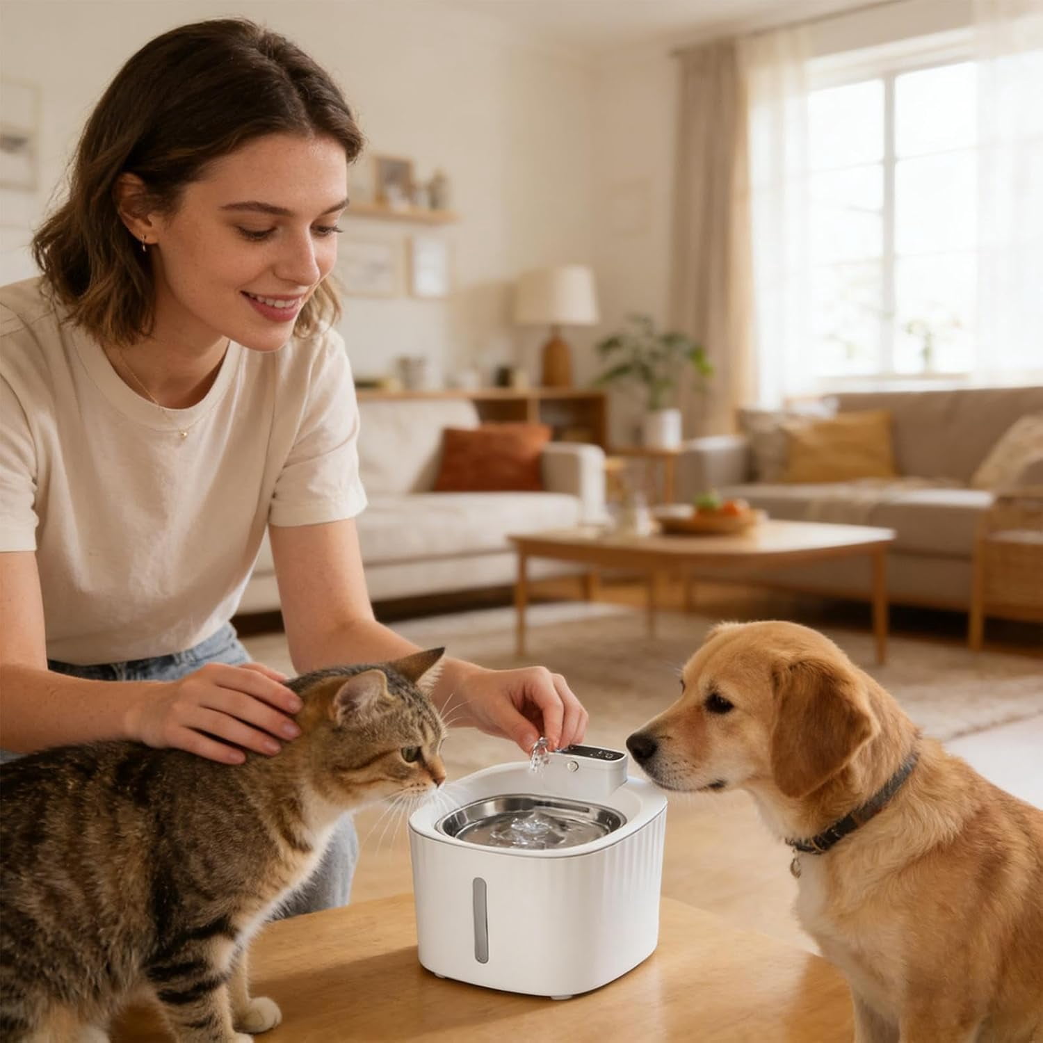Sensor Activated Pet Water Fountain, Auto Circulation, LED Light, Quiet, for Cats Dogs
