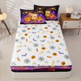 thumbnail image 4 of Manfei Cute Halloween Boba Zipper Twin Comforter Sets with Fitted Sheet and 2 Pillowcases for Kids, Purple Orange Pumpkin Witch Hat Zipper Bedding Set, Halloween Reversible, 4pcs, 4 of 6