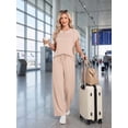 thumbnail image 5 of MINTREUS Two Piece Lounge Sets for Women Fall Short Sleeve Travel Vacation Outfits Set with Pocket and Wide Leg Pants, 5 of 8