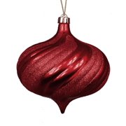 4ct Shiny Burgundy Glitter Swirl Shatterproof Onion Christmas Ornaments 5.75"