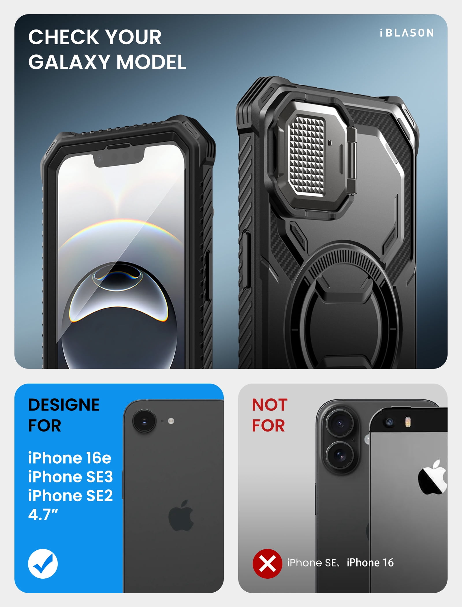 i-Blason for iPhone 17e/16e 6.1" Case with Camera Cover Stand [Built-in Screen Protector] [Wireless Charging Compatible] Full-Body Heavy Duty Military-Grade Protection Magnetic Phone Case, Black