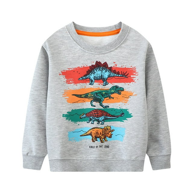 Aocisk Chandail à Imprimé Dinosaure pour Tout-Petits et Enfants, Manches Longues, Col Rond, Haut Décontracté à Enfiler pour l'Automne, Gris, 3-4 Ans