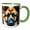 Green/White, variant on 3drose, Cool German Shepherd Dog Face. Family Friendly Digital Art Gift, 15oz Two-tone Black Mug