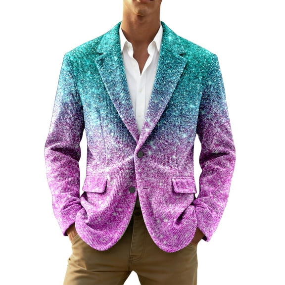 IWRICH Mardi Gras Blazer for Men Button Notched Lapel Suit Jacket Casual Rave Jackets Sports Coats Slim Fit Plus Size Blazer 21-Pink XL