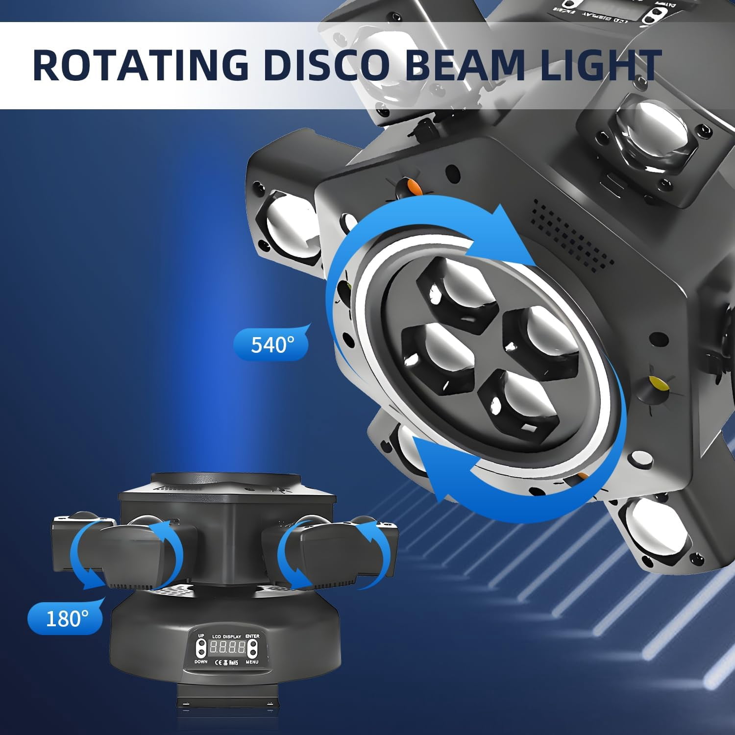 Moving Head DJ Lights, 6 Arms Party Fixtures with Light Strip, 150W RGBW LED Stage Lights, for Parties Club Bar Wedding