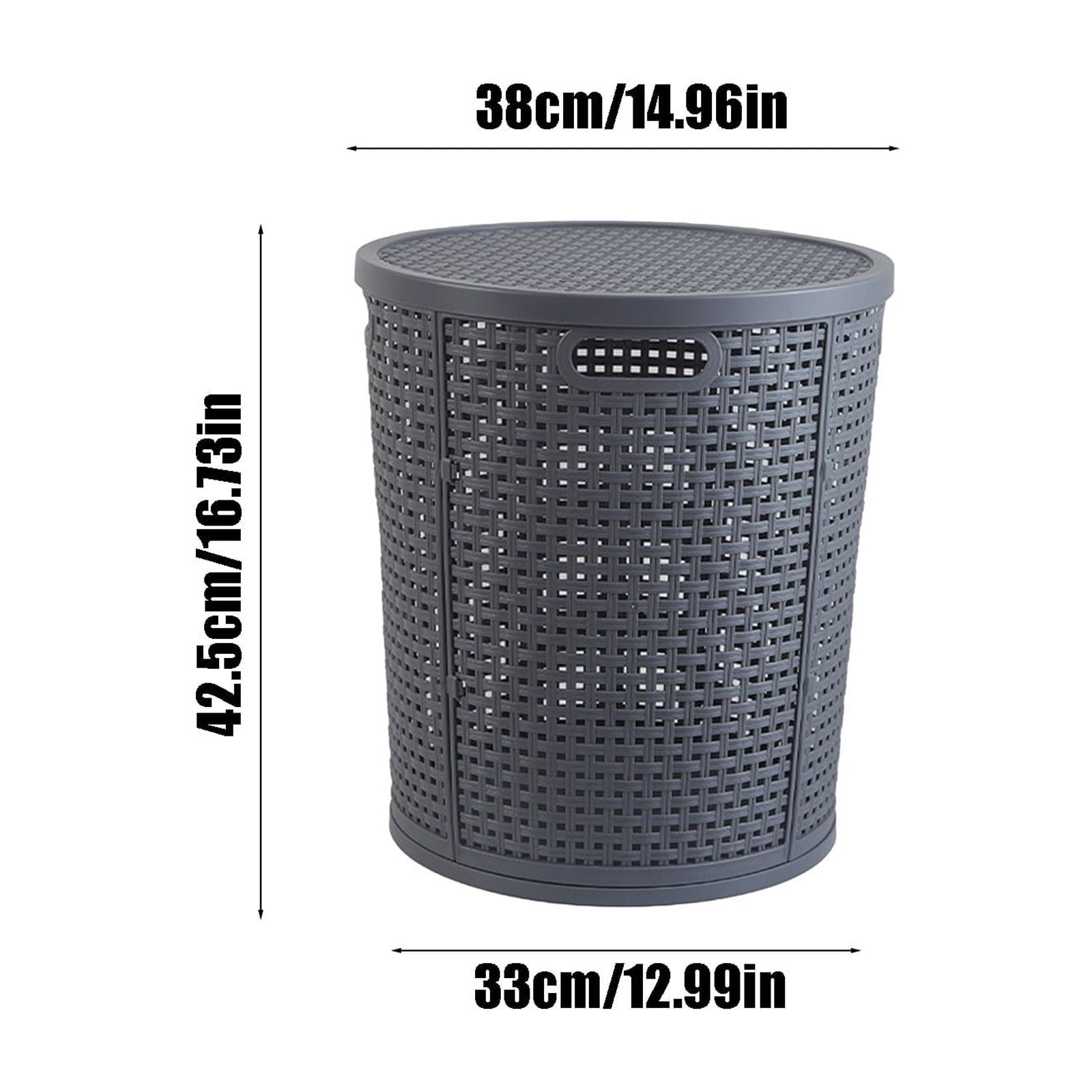 Laundry Basket, Gaqring Large Capacity Laundry Hamper, Imitation Rattan Plastic Storage Basket with Lid for Clothes Toys, Gray