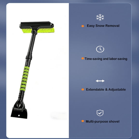 Heavy Duty Ice Scraper with Extendable Snow Brush for Car Windshield, 21.3"-31.8" Telescoping Snow Removal Tool with Foam Comfort Grip, Detachable Design for Car Truck SUV Vehicle Windows, Green