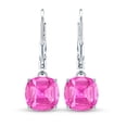 thumbnail image 2 of Rosec Jewels Cushion Cut Lab Created Pink Sapphire Solitaire Drop Earrings for Women (8 mm), 18K White Gold, 2 of 6