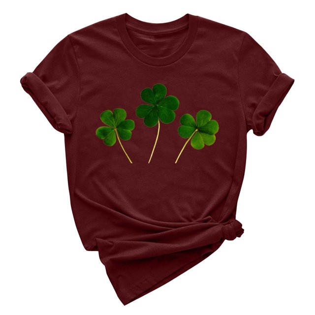 Besolor T-Shirts de Mode pour Femmes de la Saint-Patrick à Col Rond avec Trèfle, T-Shirt à Manches Courtes, T-Shirts Basiques, Hauts de Festival