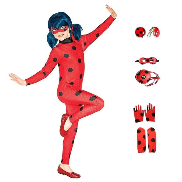 5 unids/set disfraz de mariquita para niña, disfraz de Halloween con venda para los ojos, peluca, bolsa