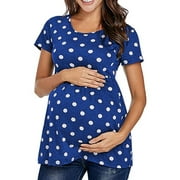 Jchiup Women's Maternity Tops Side Ruching Round Neck Shirt