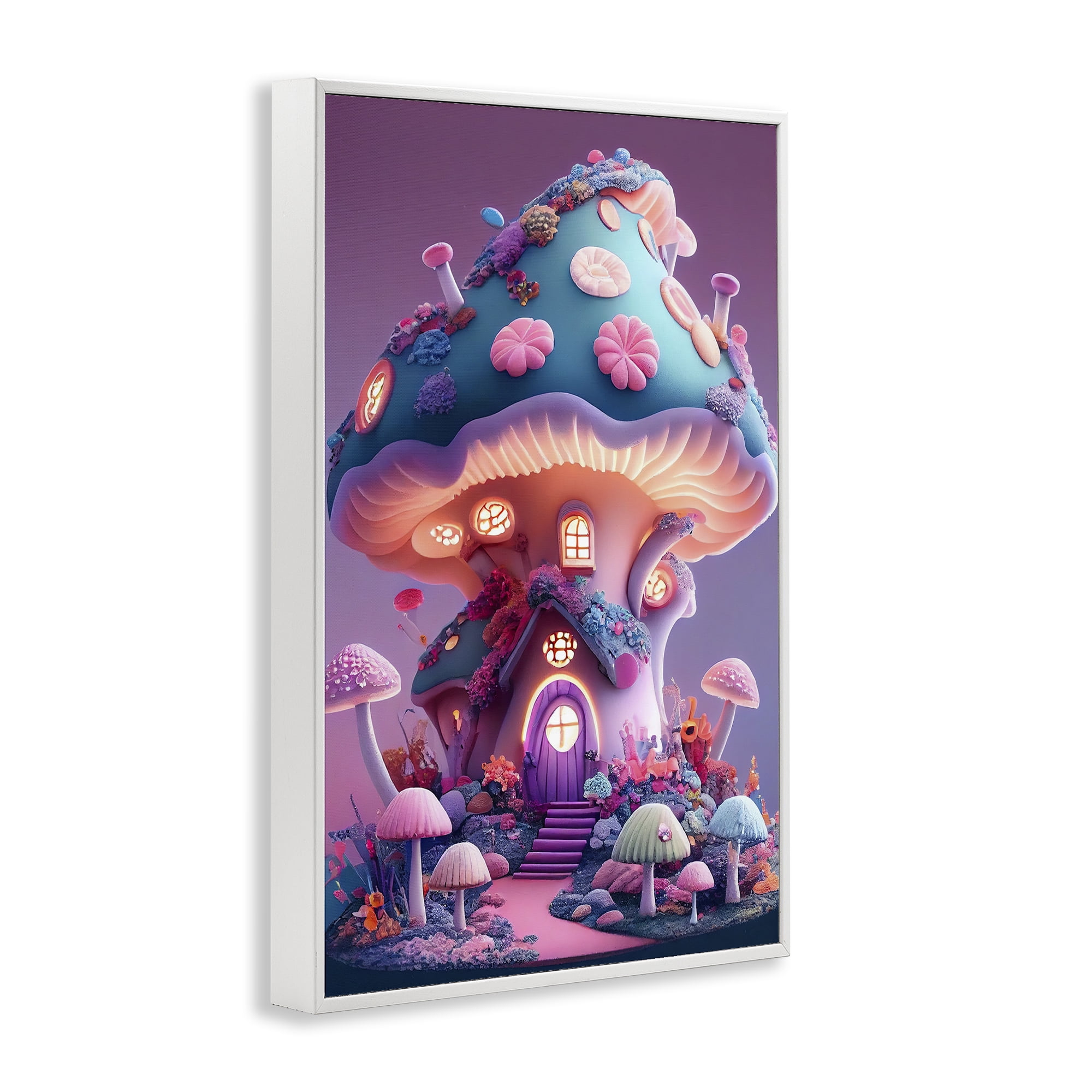 Stupell Industries Mystical Forest Mushroom Town & City Painting White Framed Art Print Wall Art, 12 x 18