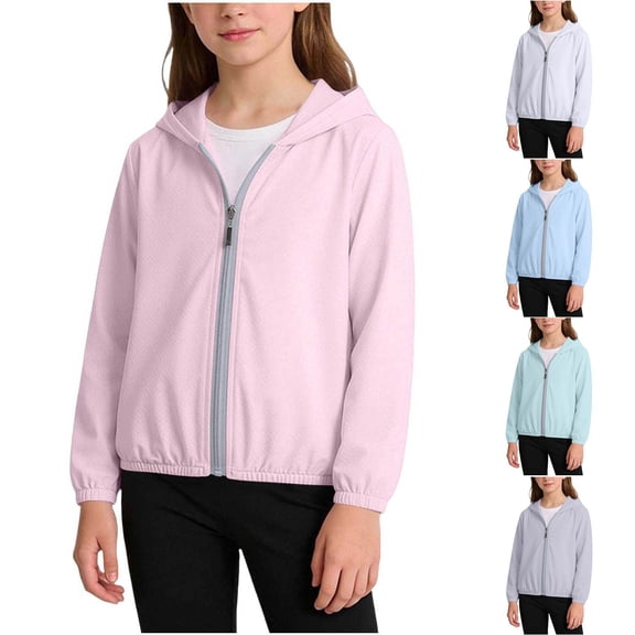 Swuxness Toddler Full Zip Hooded Fall Jackets Long Sleeve Solid Color Casual Short Coat