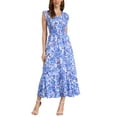 thumbnail image 2 of INSPIRAR CHIC Vestidos de Verano para Mujeres Casual con Mangas Cortas en V Cuello Fruncido Floral con Volantes y Capas Fluidas Maxi Vestido de Playa XL Azul, 2 of 6