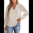 thumbnail image 3 of Blusa Elegante de Encaje para Mujer, Larga, Cuello en V, Ojales, Elegante, para Fiesta, Floral, con Cuello en V Festoneado Albaricoque XXL, 3 of 9