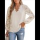 thumbnail image 3 of Blusa Elegante de Encaje para Mujer, Larga, Cuello en V, Ojales, Elegante, para Fiesta, Floral, con Cuello en V Festoneado Albaricoque XXL, 3 of 9