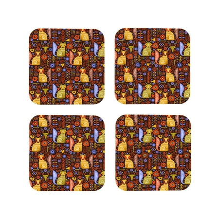 

Honeii colorful fox Print Leather Coaster Set of 4 Ideal for Safeguarding Your Furniture from Drinks Spills and Effortless Cleanup-Square