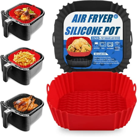 

Silicone Air Fryer Liners Moyeeka 2-Pack Air Fryer Silicone Liners 8 inch Reusable Air Fryer Silicone Basket Heat Resistant Easy Clean Square For 4 To 7 Qt For Air Fryer Oven Accessories (Black+Red)