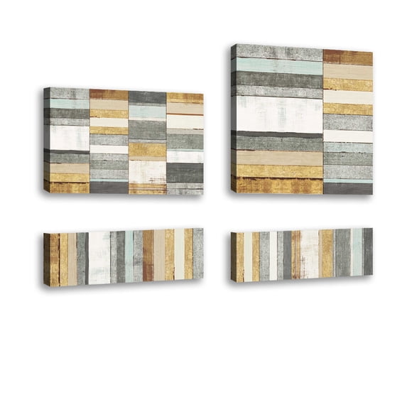Set of 4 - Beachscape VIII Gold Neutral - Contemporary Fine Art Giclee on Canvas Gallery Wrap - wall décor - Art painting - 24 x 8 Inch - Ready to Hang