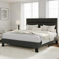 thumbnail image 3 of KOKEBREN King Size Platform Bed Frame with Adjustable Headboard - Linen Fabric Upholstered, Wooden Slats Support, Mattress Foundation, No Box Spring Needed, Grey, 3 of 7
