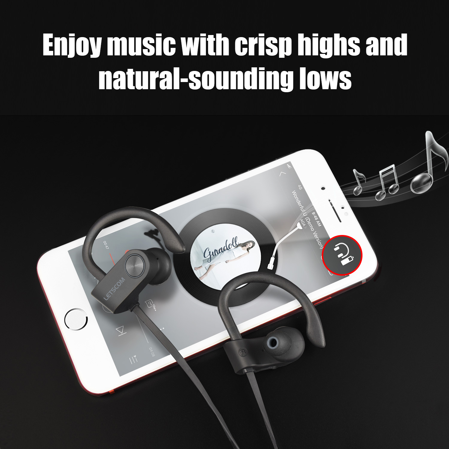 LETSCOM U8I Bluetooth Headphones V5.0 IPX7 Waterproof, HiFi Bass Stereo Sweatproof Earbuds - image 4 of 7