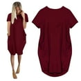 thumbnail image 1 of OKBOP Short Sleeve Round-Neck Dress Womens Jumper Ladies Oversized Baggy Short Sleeve Pocket Pullover Mini Dress mother Polo Dress Clearance Red XL, 1 of 4