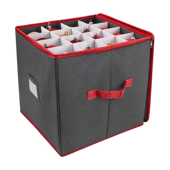 HONHUZH Christmas Ornament Storage Box with 64 Compartments and Zippered Lid for Holiday Decor Baubles Accessories