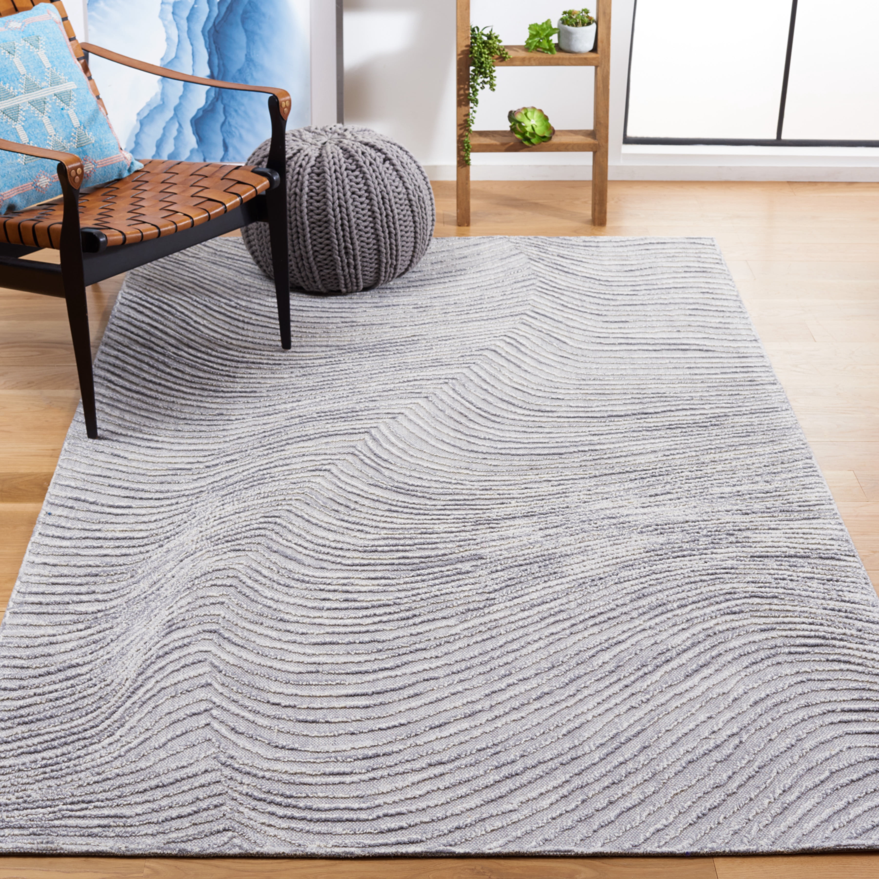 SAFAVIEH Trace Jimney Abstract Area Rug, Grey/Ivory, 4' x 6'