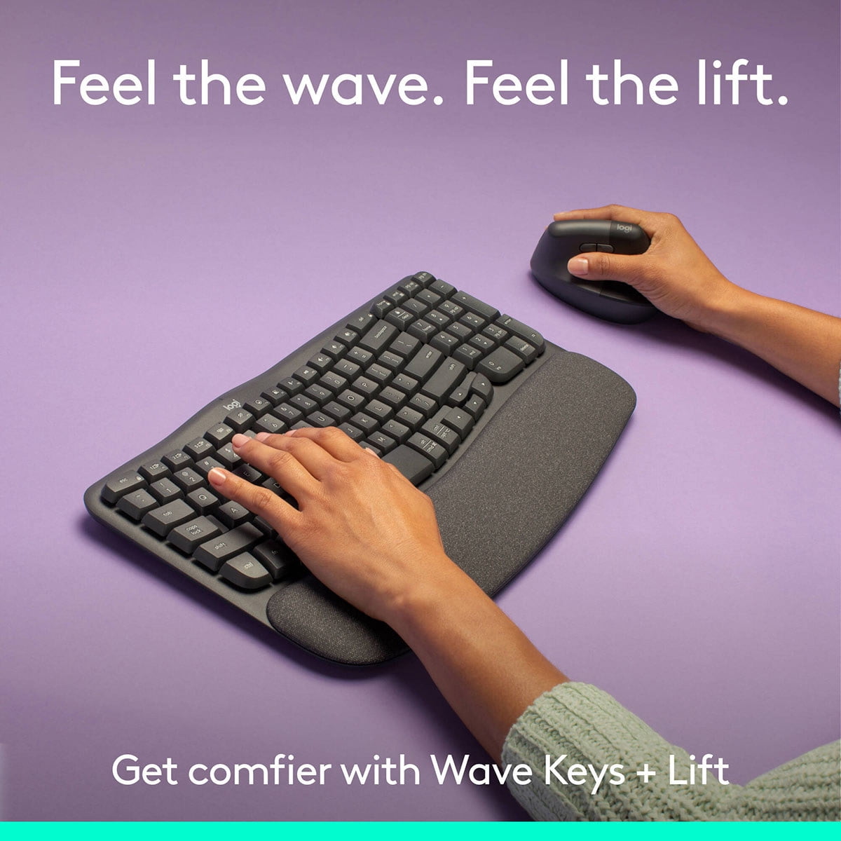 Logitech Wave Keys & Lift Vertical Mouse Ergonomic Wireless Keyboard and Mouse Combo with Cushioned Palm Rest Graphite 920013610