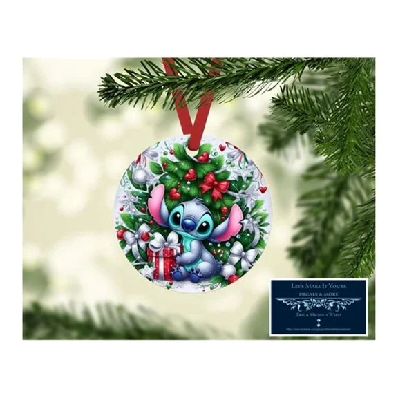 Stitch Christmas Custom Round Metal Hanging Ornament Gift Tag